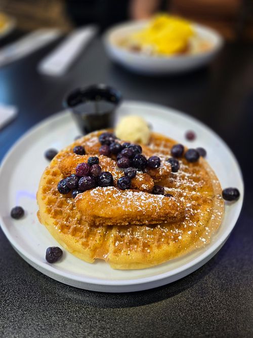 Chkn and waffles at Black & Blue Diner in Las Vegas