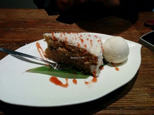 Blueberries cake with ice cream at Franchia Vegan Cafe in New York City