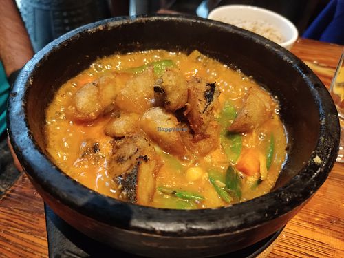 Spicy Korean hot pot at Franchia Vegan Cafe in New York City