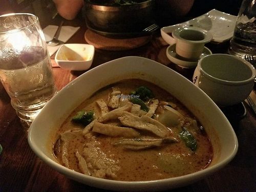 Noodle curry dish at Franchia Vegan Cafe in New York City