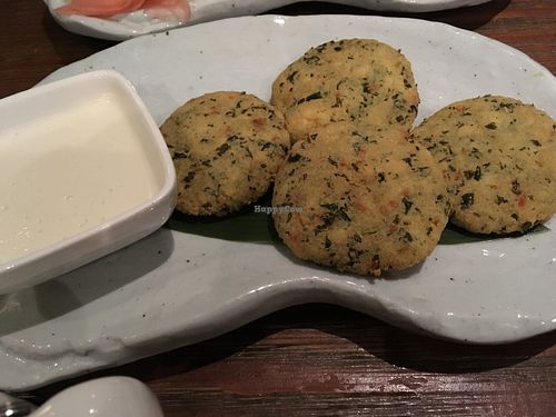 Chickpea/kale/tofu patties at Franchia Vegan Cafe in New York City