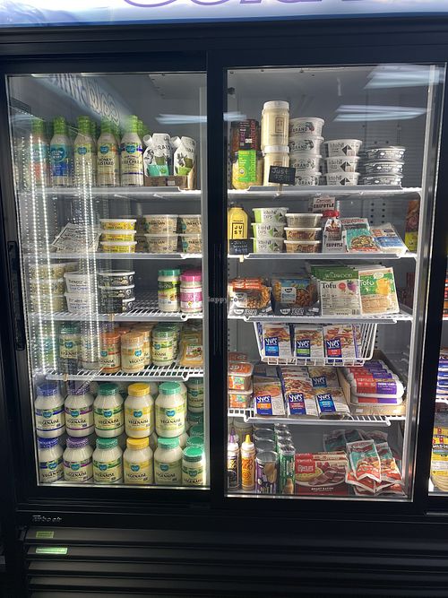 Refrigerated items at Urthly Vegan Market in Garden Grove
