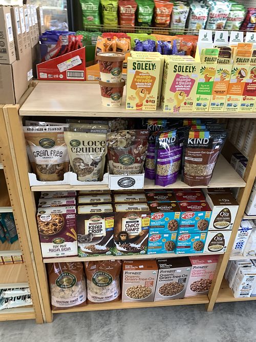 Fruit leathers, granola, and cereal at Urthly Vegan Market in Garden Grove