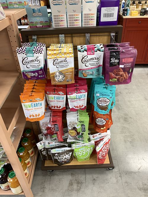 Vegan carmel chews, licorice and other gummy snacks  at Urthly Vegan Market in Garden Grove