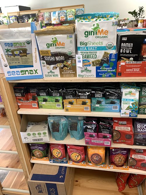 Sushi sheets, seaweed snacks and microwaveable meals at Urthly Vegan Market in Garden Grove
