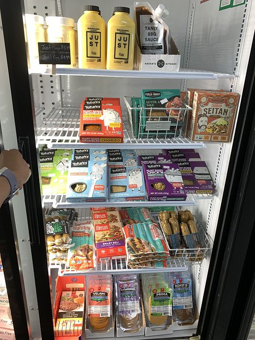 Refrigerated food section 1 at Urthly Vegan Market in Garden Grove