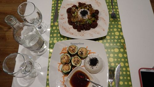 Stuffed Zucchini and seitan balls   at Loving Hut in Madrid