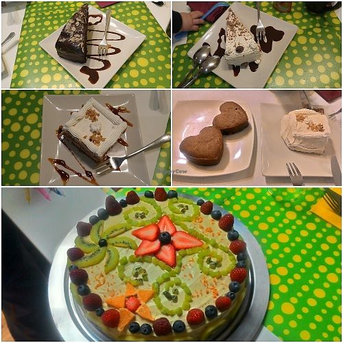 Chocolate, carrot, almond... cake with whipped cream. The last was coconut-avocado flavored gluten-free birthday cake!! at Loving Hut in Madrid