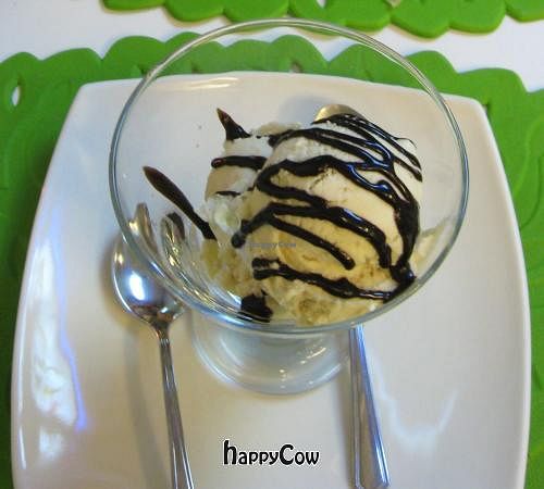 Vanilla Ice Cream as dessert - Yummieh! :) at Loving Hut in Madrid