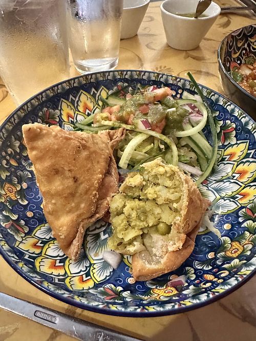 Samosa appetizer- vegan labeled  at Spice Kraft Indian Bistro in Alexandria