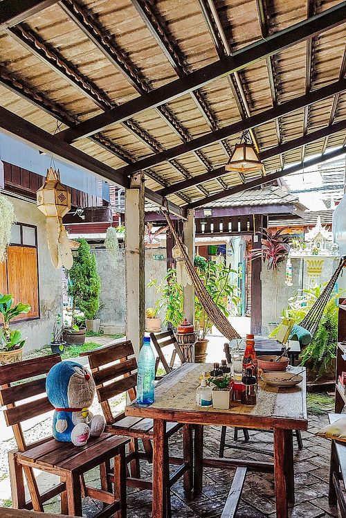 Outdoor dining area at Vegan Society in Chiang Mai