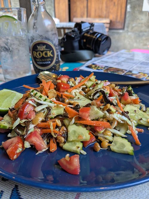 Tea leaf and cucumber salad at Vegan Society in Chiang Mai