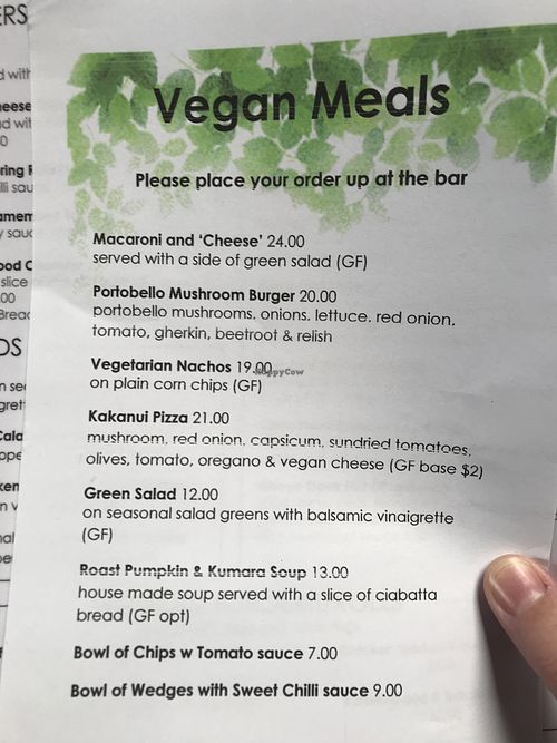 Vegan menu - more options to come in the coming weeks apparently  at Moeraki Tavern in Moeraki