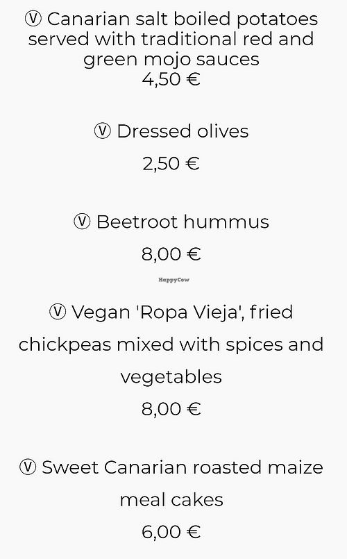 Menu options  at Cactus Garden in Lanzarote