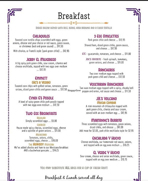 A couple vegan options on this menu at MartAnnes in Flagstaff