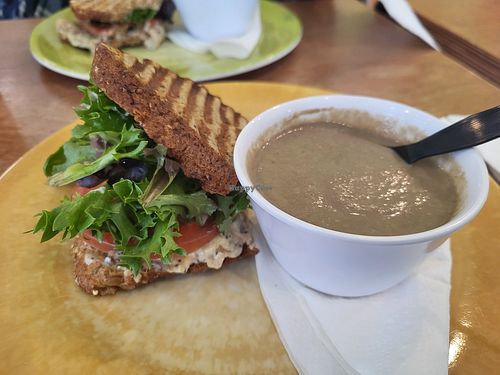 Chickpea salad sandwich and Roasted
 Mushroom soup at Naturally Cafe in New Braunfels