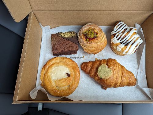 Cheese Danish, brownie, cherry pistachio cruffin, hazelnut chocolate croissant, and cinnamon roll muffin at SPLIT Bakehouse in La Mesa