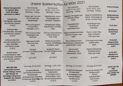 Vegan options on menu for March 2021 at Drei Kronen in Soest