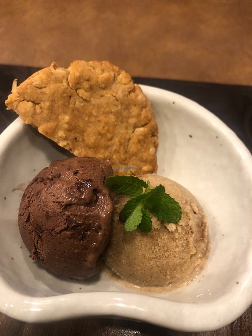 Vegan gelato and a cookie  at KITCHEN & BAR Prana in Sakaishi