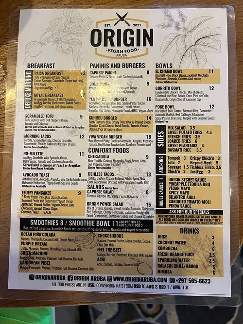 Menu  at Origin Cafe in Noord