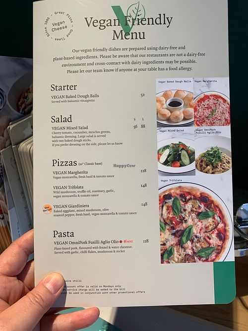 Vegan and vegetarian menu available  at Pizza Express - Central in Hong Kong Island
