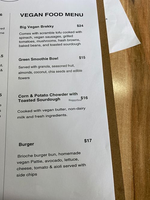  Vegan menu at Start Cafe Bakery Hill in Ballarat