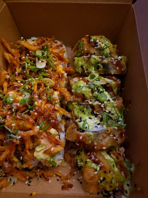 Sushi rolls at Naughty Vegan Panda in Pasadena