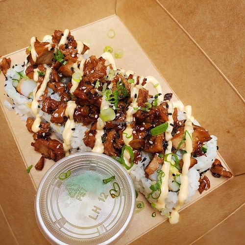 Surf and turf sushi at Naughty Vegan Panda in Pasadena