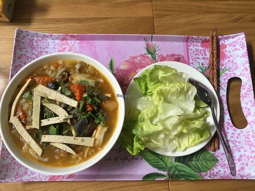 Thick rice noodle soup, so fresh and tasty at Tay Ho Vegan in Ho Chi Minh City