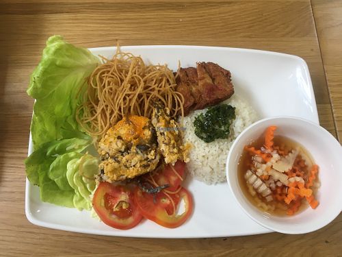 Mock meat over rice- cơm tấm at Tay Ho Vegan in Ho Chi Minh City