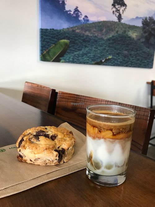 Soy "Undertow" and a chocolate scone at Forté Coffee in Benton Harbor