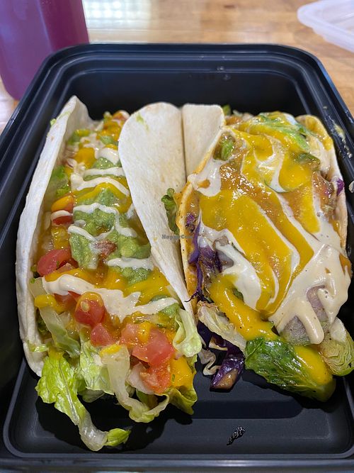 Street taco (l) and save-a-crab taco (r). at Ward of Health in Harrisburg