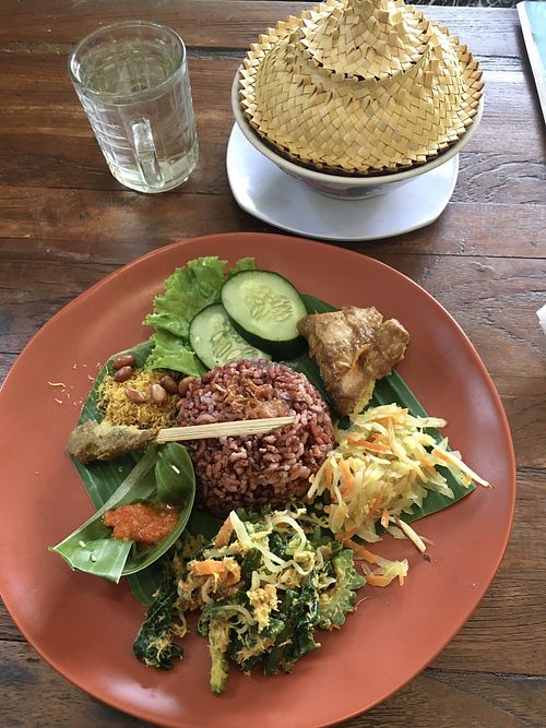Nasi campur with bakso jamur  at Bali Botanical Kitchen in Ubud