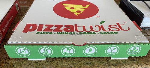 Vegan mentioned on the box!!!  at Pizza Twist in Roseville
