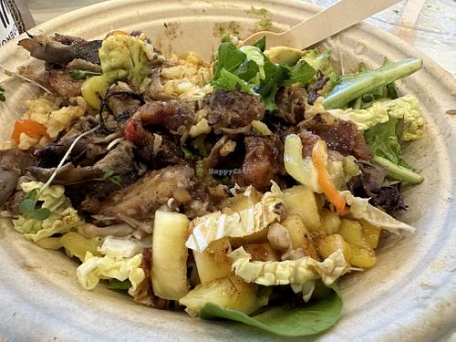 Oyster Mushroom Jerk on greens   at The Hungry Caterpillar in Jacksonville