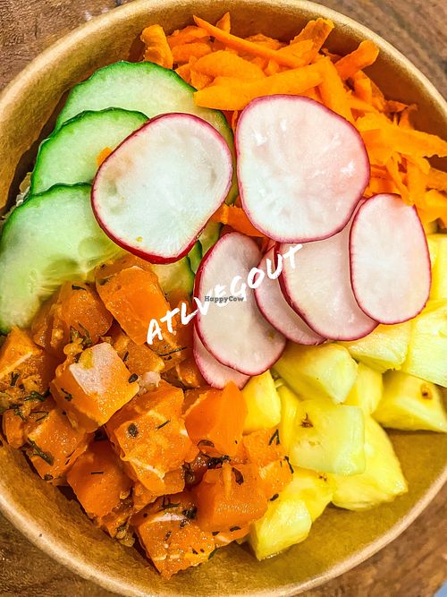 Salmon poke bowl  at Veganissim in Paris