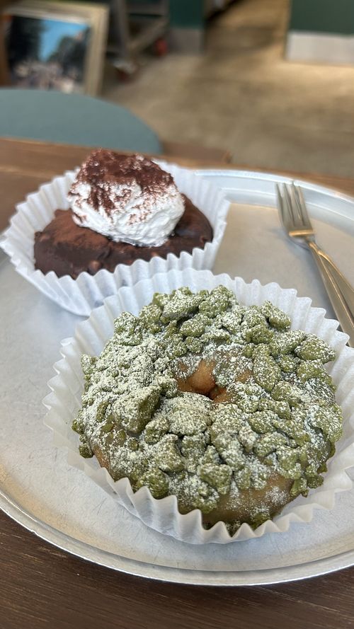 Matcha one and chocolate hazelnut one  at O.verte Donuts 오베흐트 도넛 in Seoul