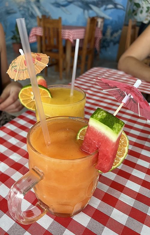 Papaya and mango smoothies  at Italian Carolina in Puerto Jimenez