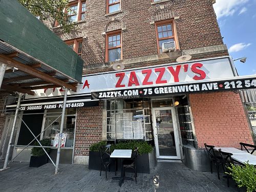 outside  at Zazzy's Pizza in New York City