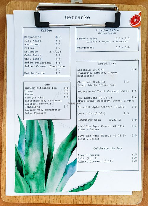 Menu page at Erchy's at Erchy's in Berlin