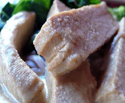 weekday special bowl: sliced western tofu, soba noodles, tahini, greens and broccoli at Sacred Chow in New York City