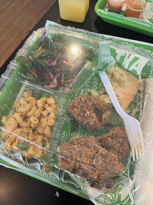 Threw all of this food away because it was practically inedible    at Karelyns Vegan Soul Café in Orlando