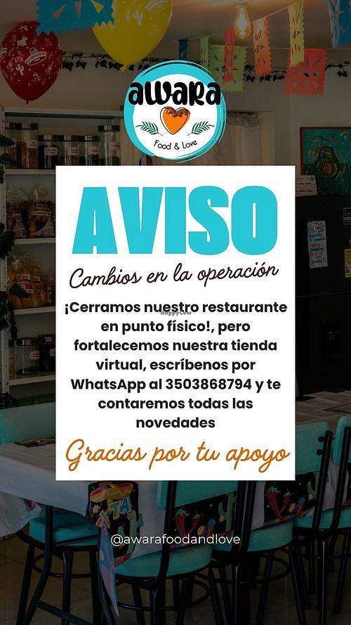 Restaurant has shut down.  They have an online store now. at Awara Food and Love in Cundinamarca