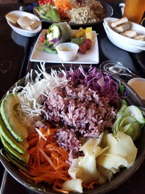 Poke Bowl. Avocado Roll in the background. at Nancy's Sky Garden - Greens in the Garden in Georgetown