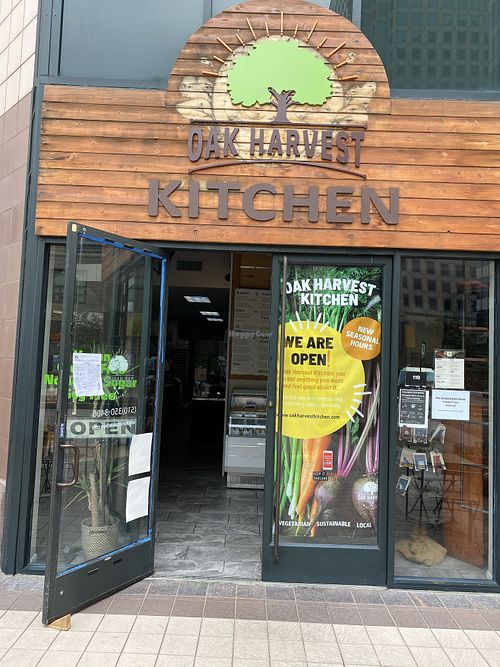 Exterior with pedestrian outdoor mall right out front. at Oak Harvest Kitchen in Oakland