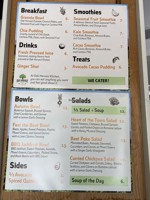 Menu at Oak Harvest Kitchen in Oakland