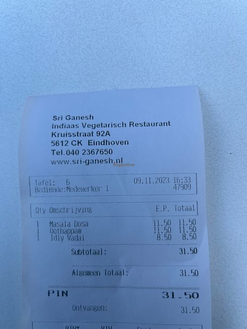 Prices have gone up  at Sri Ganesh in Eindhoven