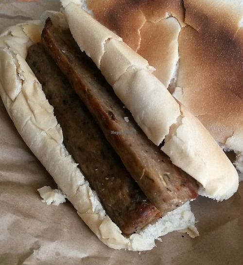 Cumberland sausage stottie (vg) at Castaways Tea Shop in Seaton Sluice