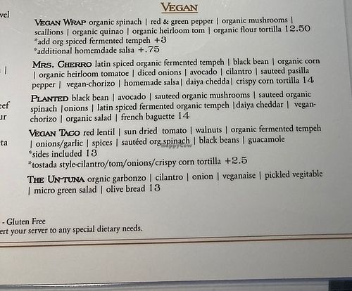 Separate vegan menu. (Other options too) at Aeirloom Bakery in Los Angeles