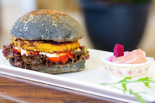 Vegan burger at Nang Sabai Cafe Artisan Bakery in Koh Samui